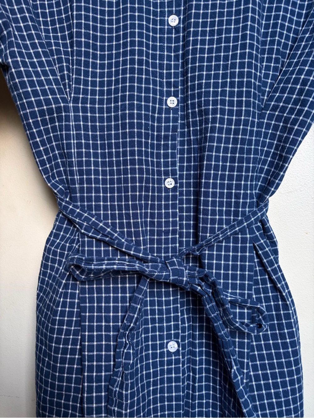 Fat Animals Button Up Navy Blue Short Sleeve Collared Tie Waist Dress Size M - Picture 2 of 7